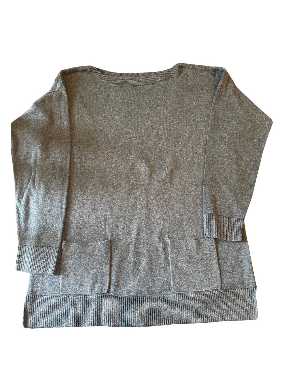 JEANNE PIERRE Silver-Gray 100% Cotton Boat Neck Sweater with Pockets